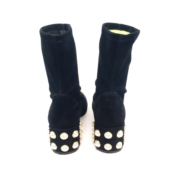 Stuart Weitzman Odetta 50 Booties Faux Pearl Black Suede Womens US 7.5 B - Picture 4 of 11